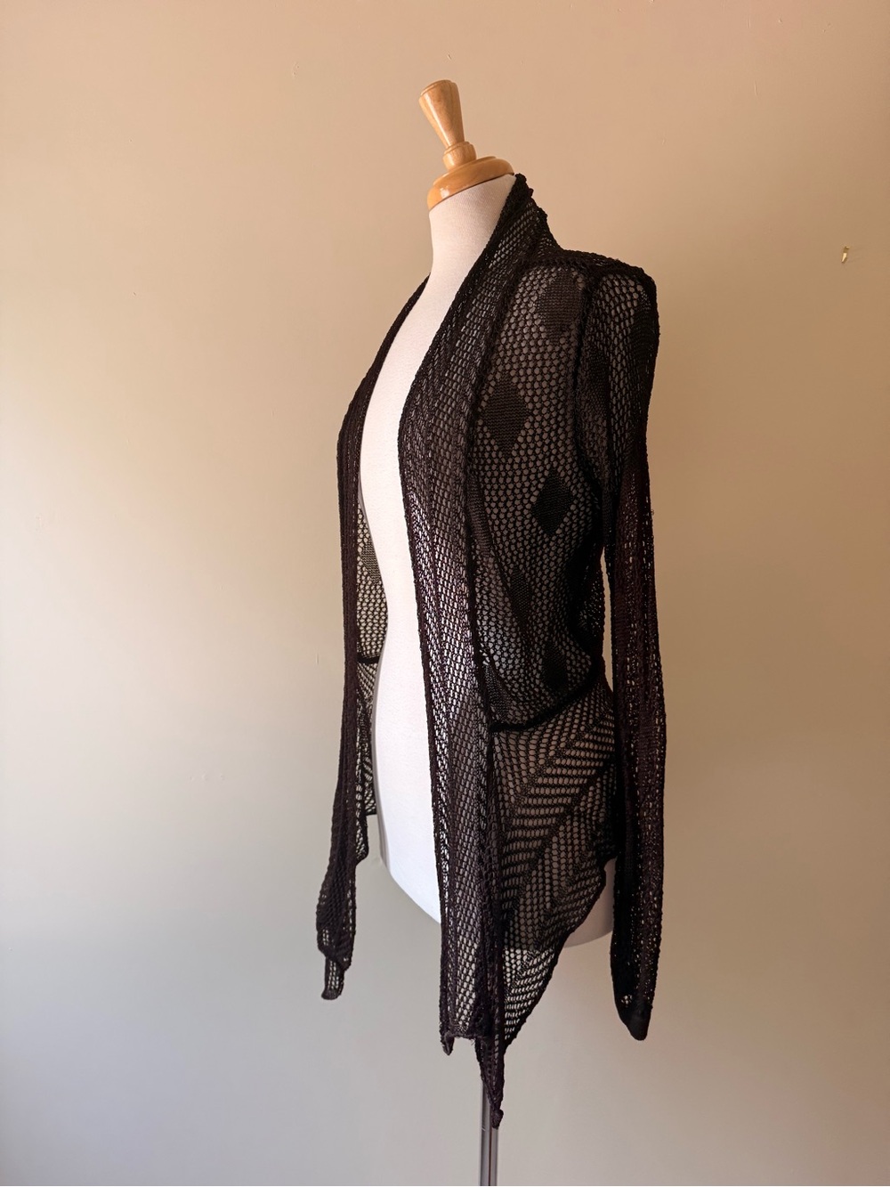 Creation Brown Crochet Open Knit Draped Cardigan One Size